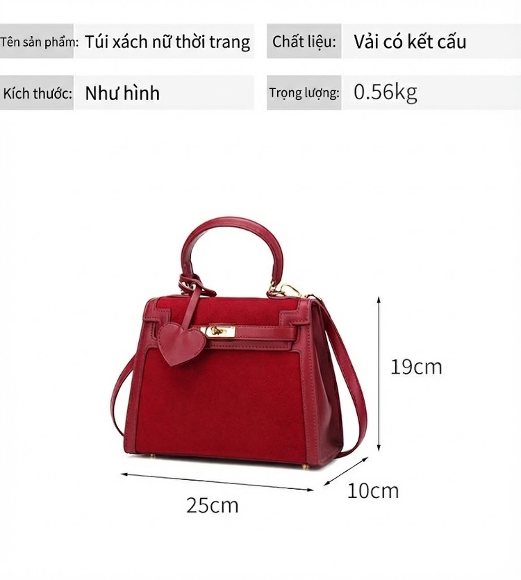 Túi Xách Tay Nữ Da Thật Suede Mờ Quai Đeo Chéo Phong Cách Thời Trang Dự Tiệc Cưới Màu Đỏ chi tiết 4