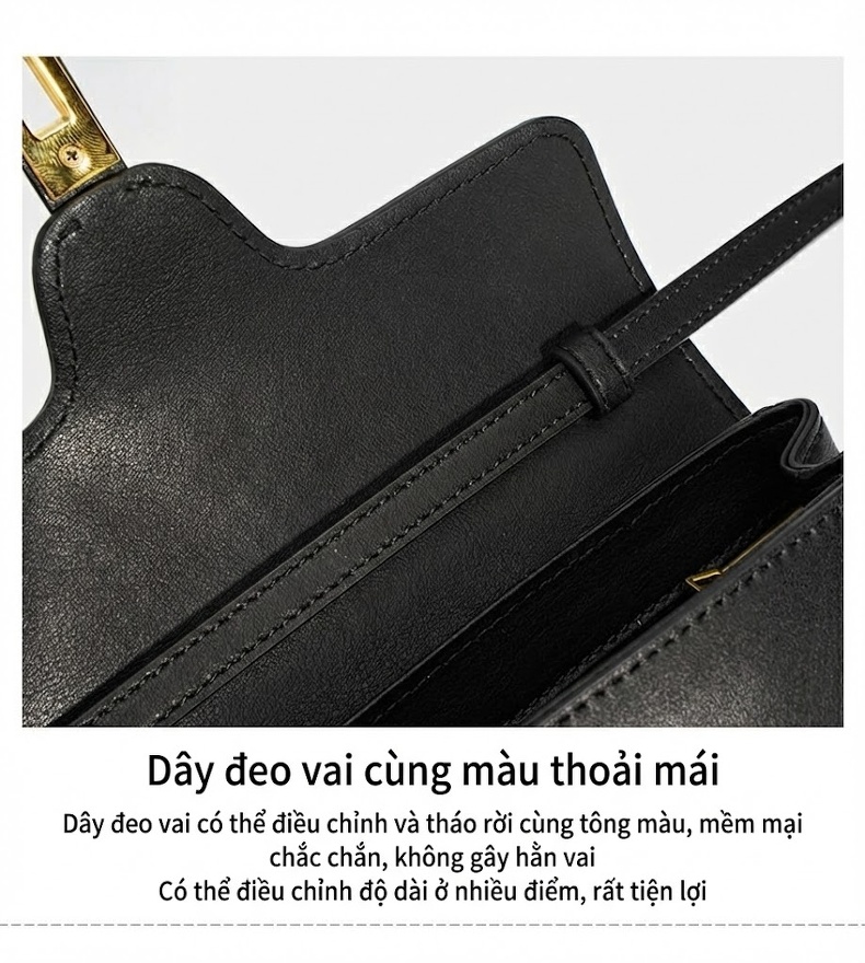 Túi Xách Tay Nữ Da Thật Thiết Kế Cao Cấp Đeo Vai, Đeo Chéo Màu Nâu, Đen, Kem chi tiết 9