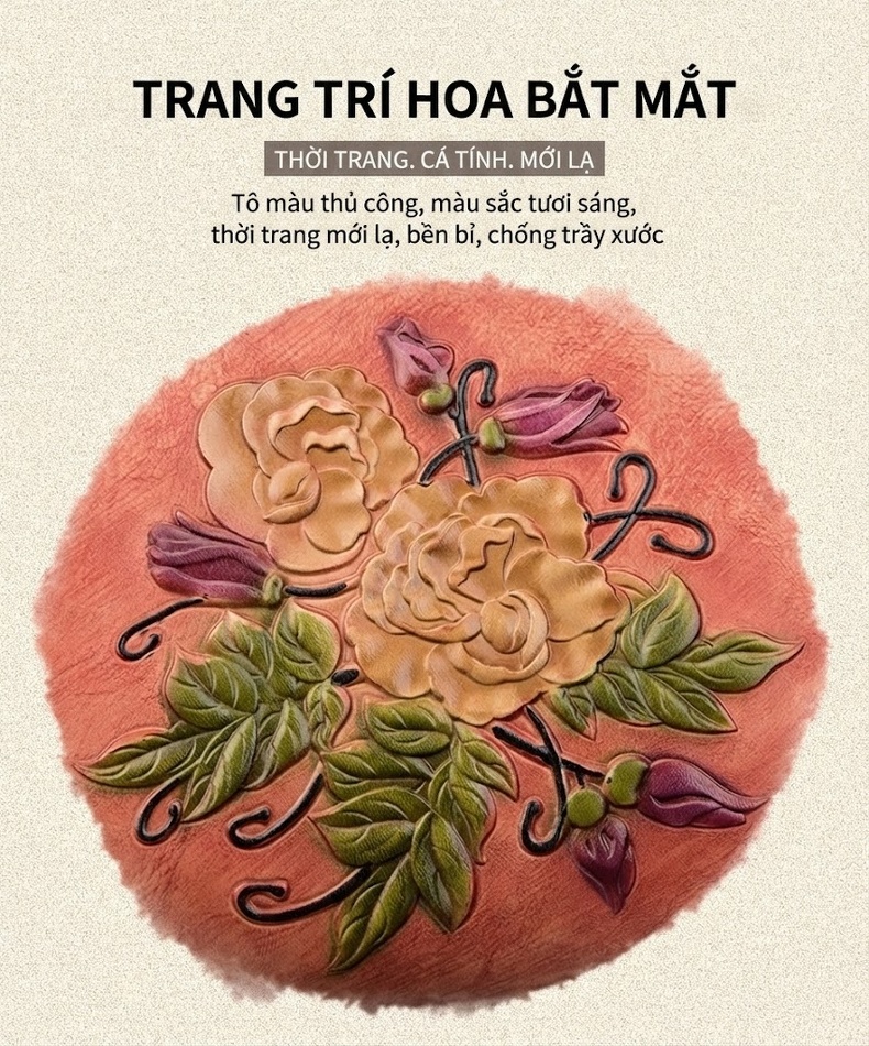 Túi Xách Tay Nữ Da Thật Thủ Công Khắc Hoa Phong Cách Âu Mỹ Màu Nâu Đỏ chi tiết 2