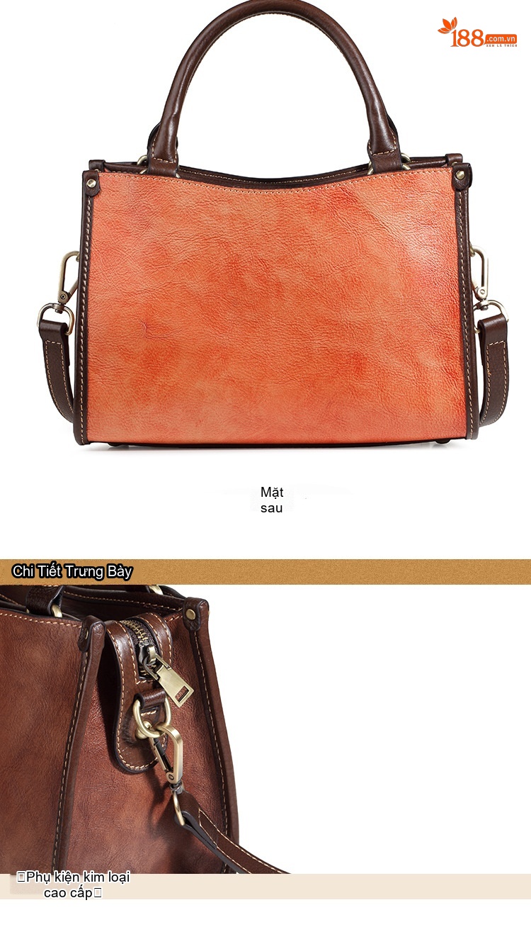 Túi Xách Tay Nữ Da Thật Vintage Khắc Hoa Đeo Vai, Đeo Chéo Màu Nâu chi tiết 9