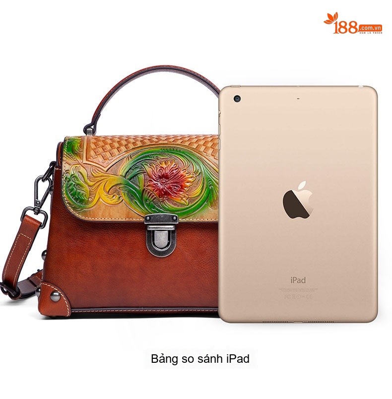 Túi Xách Tay Nữ Da Thật Vintage Khắc Họa Tiết Thủ Công Màu Nâu Đỏ, Đen, Vàng chi tiết 12