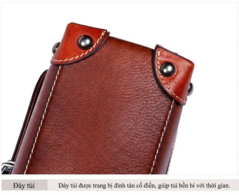 Túi Xách Tay Nữ Da Thật Vintage Khắc Họa Tiết Thủ Công Màu Nâu Đỏ, Đen, Vàng chi tiết 16