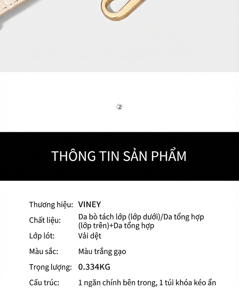Túi Xách Tay Nữ Da Vân Cá Sấu Mini Đeo Vai Chéo Màu Trắng Kem chi tiết 5