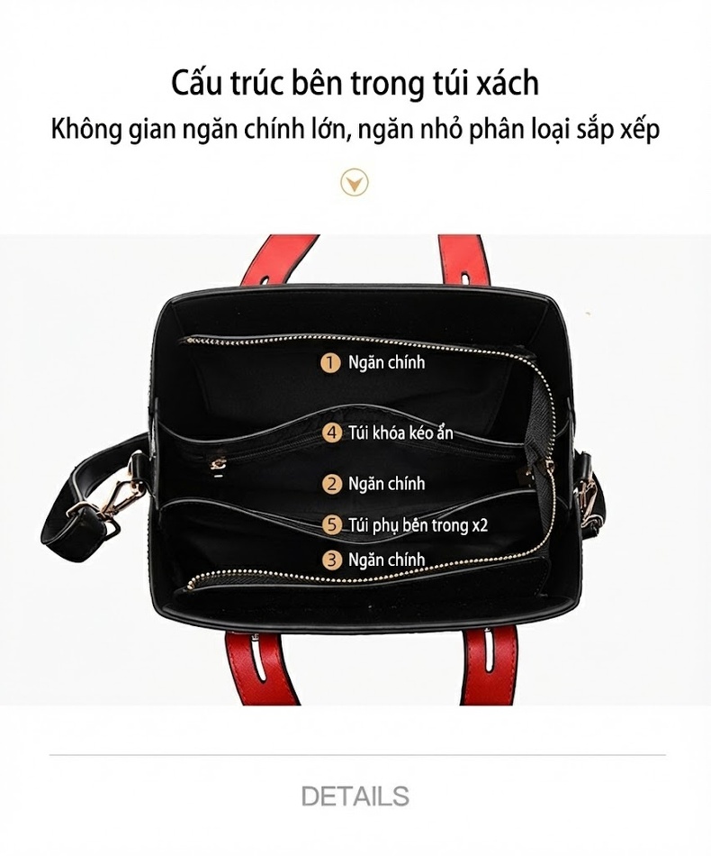 Túi Xách Tay Nữ Da Vân Rắn Lớn Thời Trang Công Sở Cao Cấp Màu Đen chi tiết 12