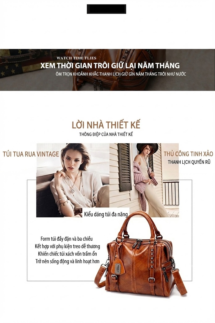 Túi Xách Tay Nữ Dáng Gối Da Bóng Lớn Phong Cách Âu Mỹ Màu Nâu, Đen chi tiết 5