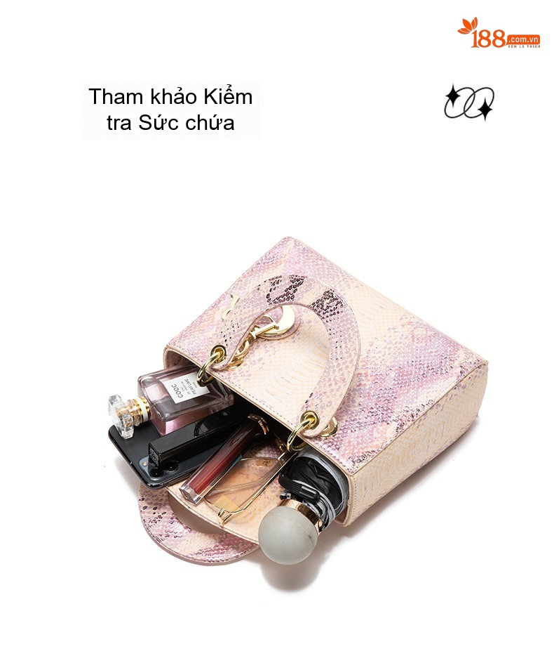 Túi Xách Tay Nữ Dáng Hộp Vân Rắn Dập Nổi Phong Cách Âu Mỹ Màu Trắng, Xanh, Đen, Hồng... chi tiết 13
