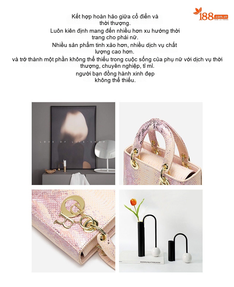 Túi Xách Tay Nữ Dáng Hộp Vân Rắn Dập Nổi Phong Cách Âu Mỹ Màu Trắng, Xanh, Đen, Hồng... chi tiết 18