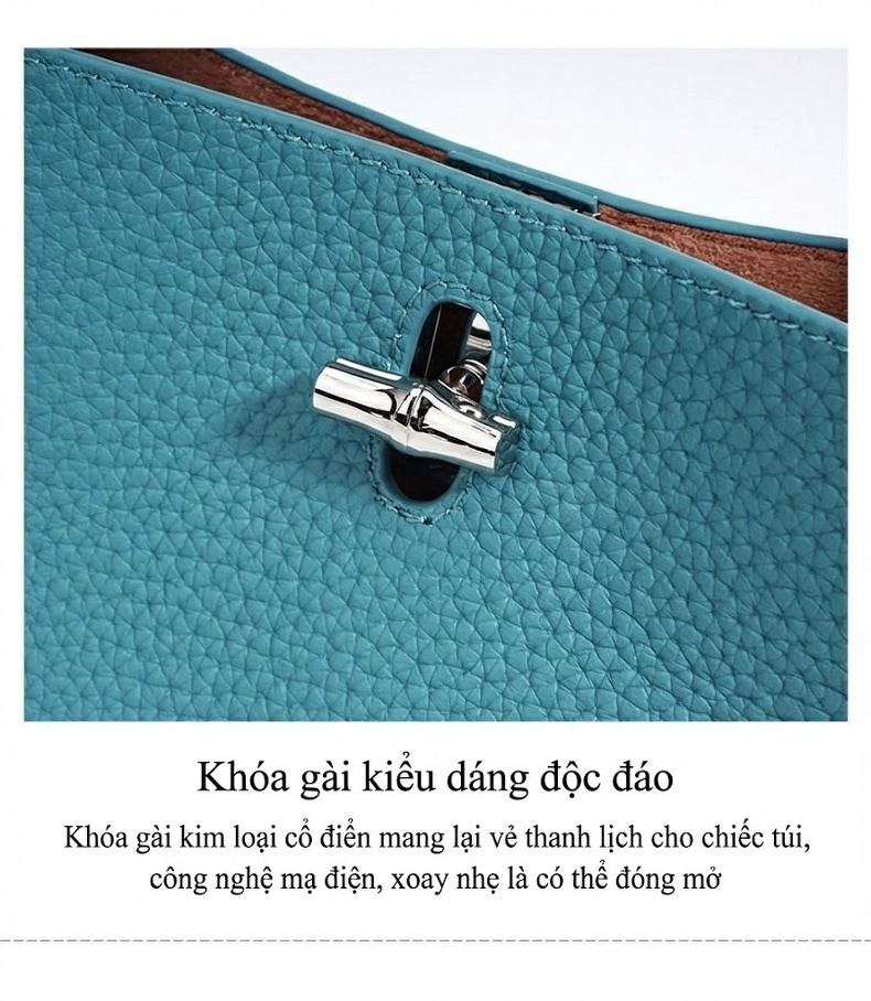 Túi Xách Tay Nữ Dáng Trống Tiểu Thư Phong Cách Hàn Quốc Da Mờ Màu Xanh, Xám, Hồng chi tiết 13