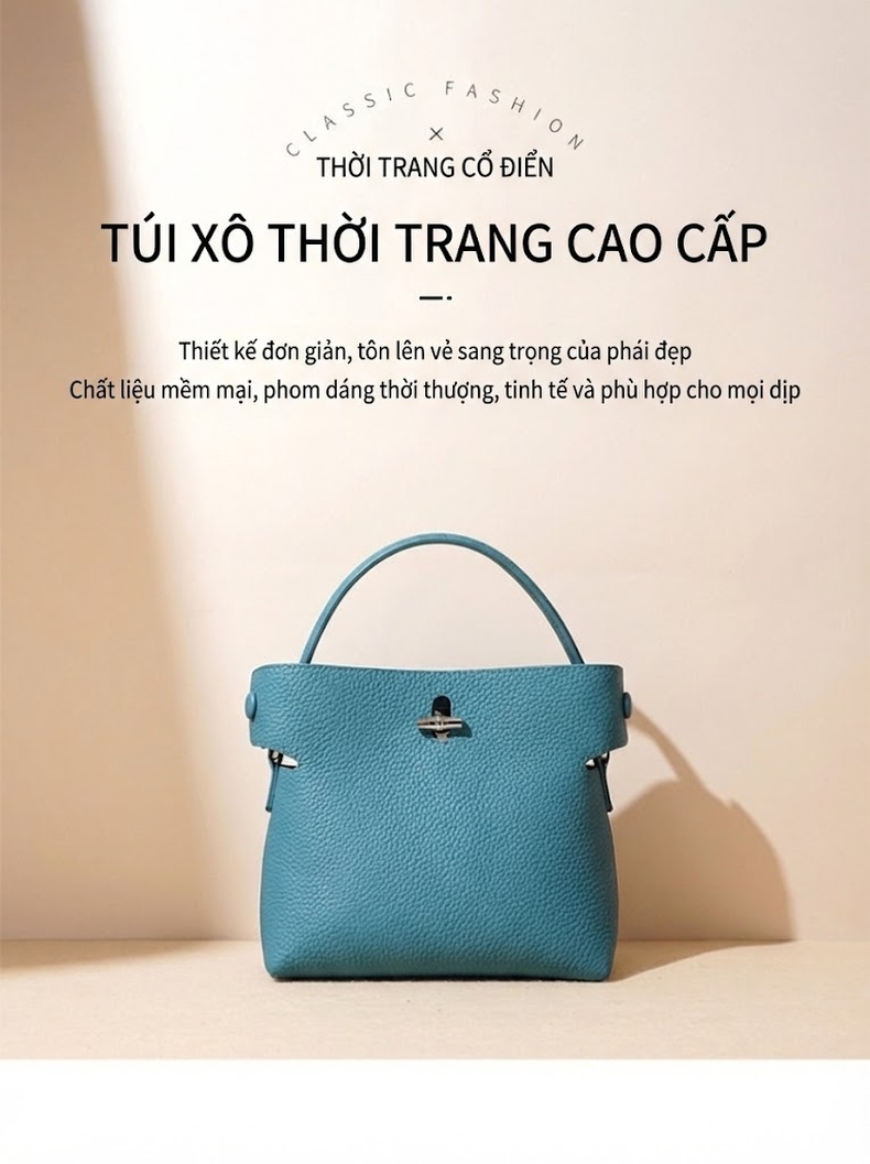 Túi Xách Tay Nữ Dáng Trống Tiểu Thư Phong Cách Hàn Quốc Da Mờ Màu Xanh, Xám, Hồng chi tiết 1