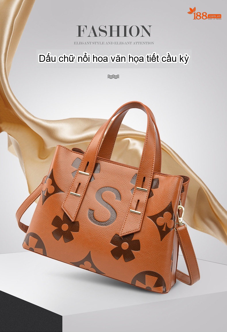 Túi Xách Tay Nữ Dập Nổi Họa Tiết Túi Đeo Chéo Nữ Thời Trang Túi Tote Công Sở Đựng Được Nhiều Đồ Màu Nâu chi tiết 2
