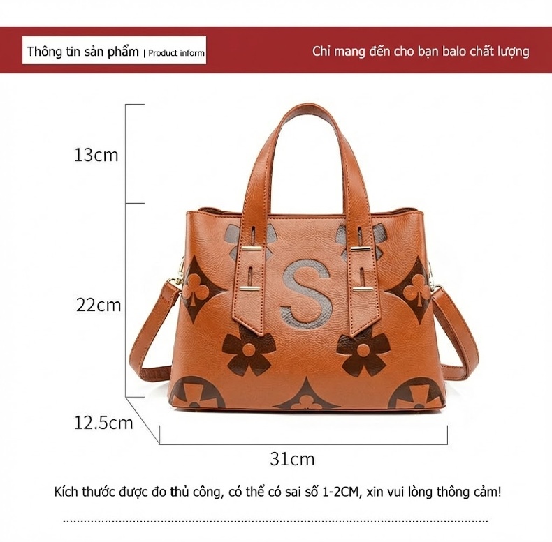 Túi Xách Tay Nữ Dập Nổi Họa Tiết Túi Đeo Chéo Nữ Thời Trang Túi Tote Công Sở Đựng Được Nhiều Đồ Màu Nâu chi tiết 4