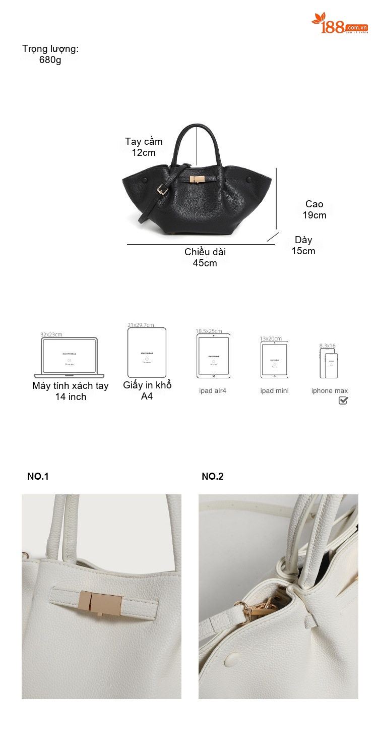 Túi Xách Tay Nữ Demellier Cánh Dơi Da Bóng Sức Chứa Lớn Phong Cách Âu Mỹ Màu Trắng chi tiết 3