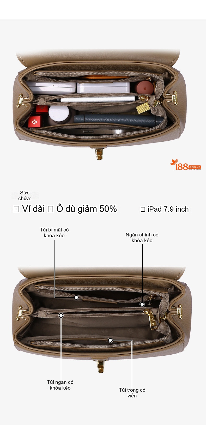 Túi Xách Tay Nữ Đeo Chéo Da Mờ Thiết Kế Đơn Giản Màu Xám chi tiết 5