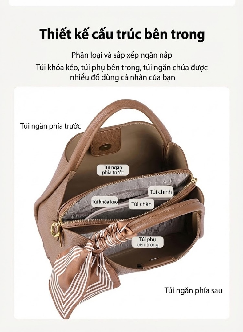 Túi Xách Tay Nữ Đeo Chéo Dáng Thùng Chất Da Mờ Thời Trang Trung Niên Màu Nâu chi tiết 9