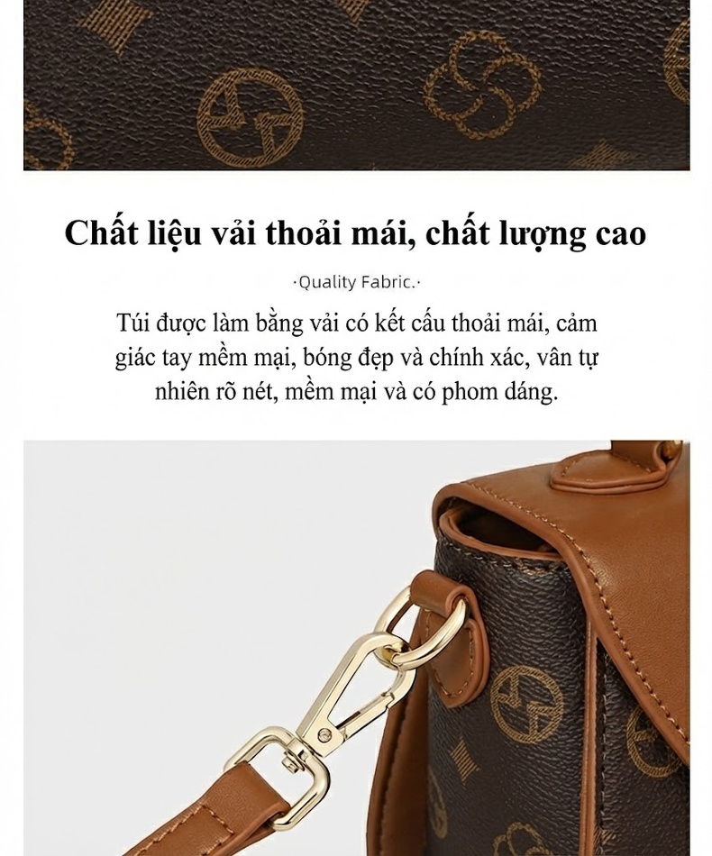Túi Xách Tay Nữ Đeo Chéo Đeo Vai Họa Tiết Thời Trang Màu Nâu chi tiết 10