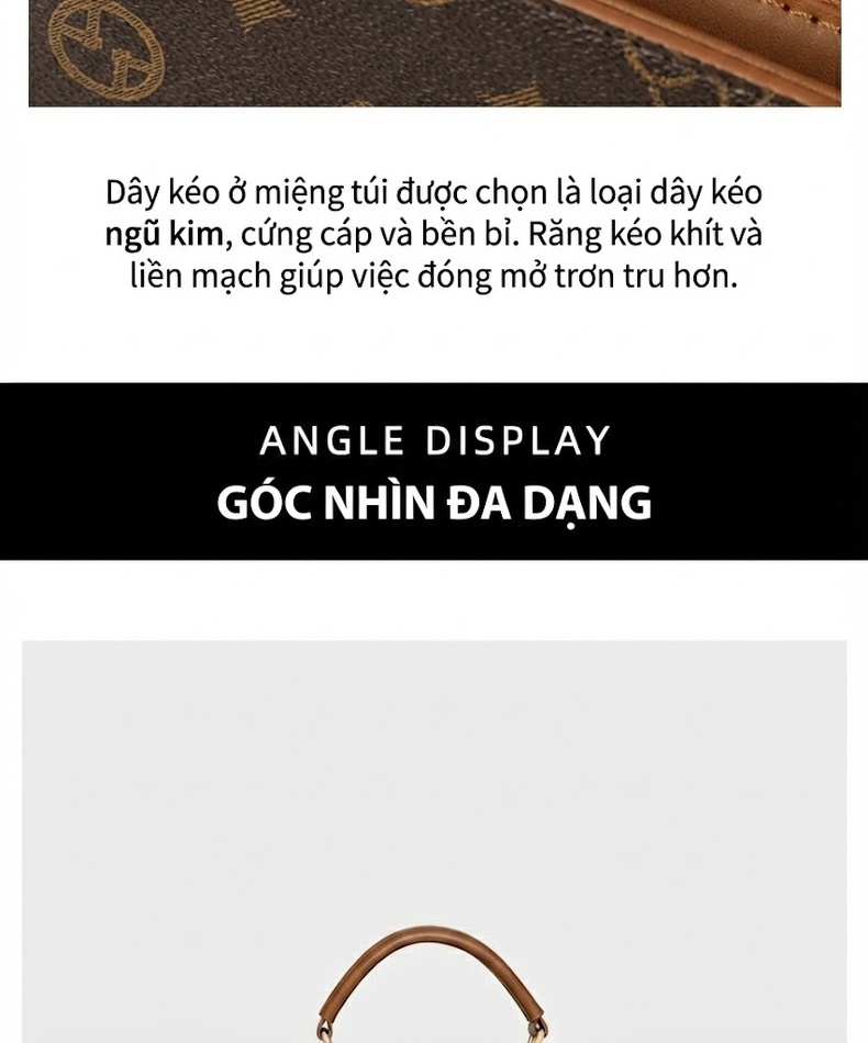 Túi Xách Tay Nữ Đeo Chéo Đeo Vai Họa Tiết Thời Trang Màu Nâu chi tiết 12