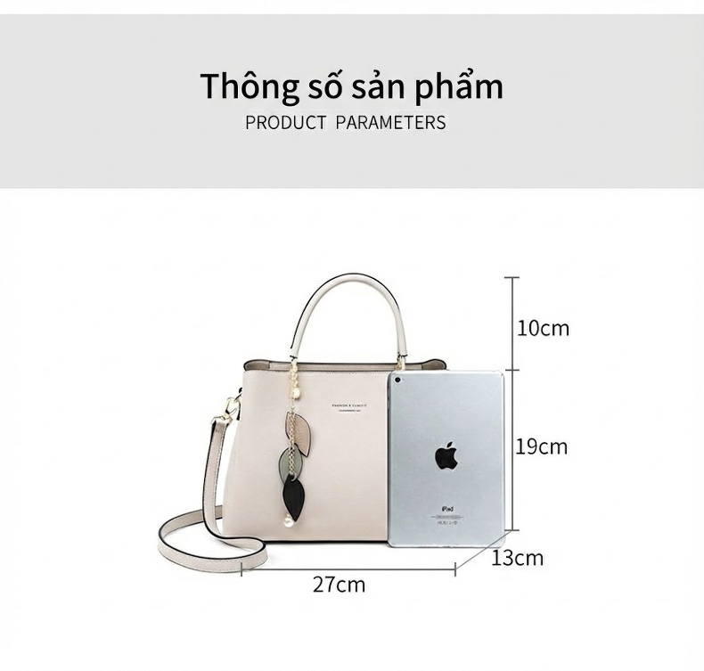 Túi Xách Tay Nữ Đeo Vai Da Mờ Dung Tích Lớn Phong Cách Thời Trang Màu Trắng Kem, Đen chi tiết 9