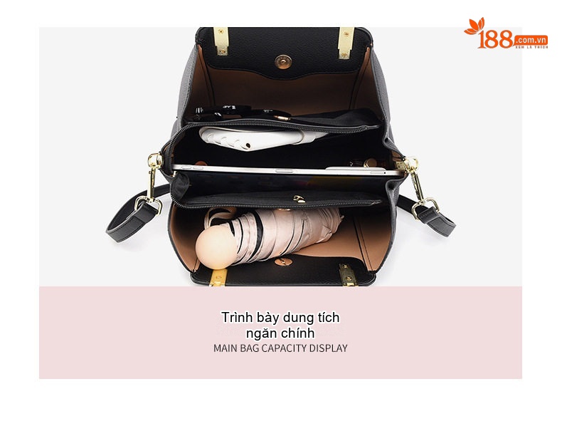Túi Xách Tay Nữ Đựng Tài Liệu Công Sở Nhiều Ngăn Da Mờ Sức Chứa Lớn Màu Đen, Nâu, Đỏ chi tiết 5