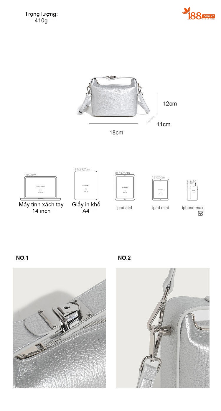 Túi Xách Tay Nữ Hình Hộp Đeo Chéo Thiết Kế Tối Giản Màu Bạc, Trắng Kem, Hồng, Đen... chi tiết 3