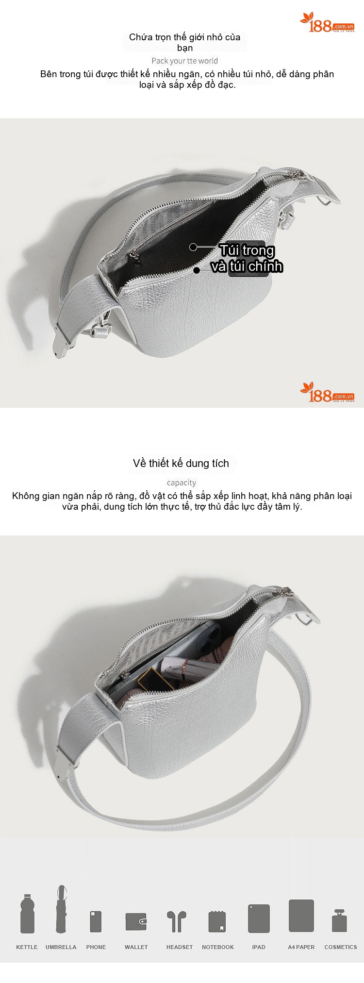 Túi Xách Tay Nữ Hình Hộp Đeo Chéo Thiết Kế Tối Giản Màu Bạc, Trắng Kem, Hồng, Đen... chi tiết 4