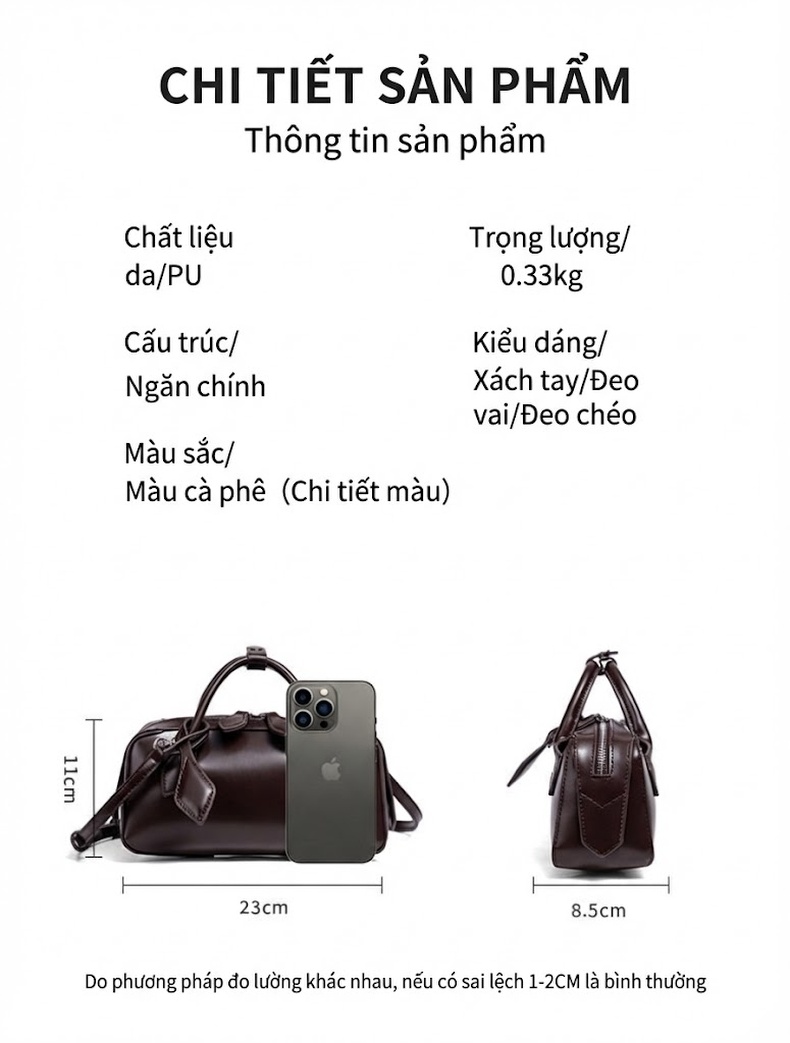 Túi Xách Tay Nữ Hình Ống Đũa Phong Cách Pháp Da Bóng Đeo Vai Đi Làm Hàng Ngày Màu Đen, Nâu, Đỏ Rượu Vang chi tiết 5