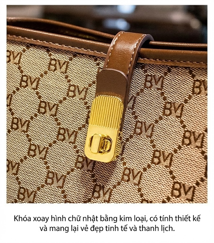 Túi Xách Tay Nữ Hình Thùng Đeo Vai Chất Da Bóng Thời Trang Màu Nâu, Kem chi tiết 21
