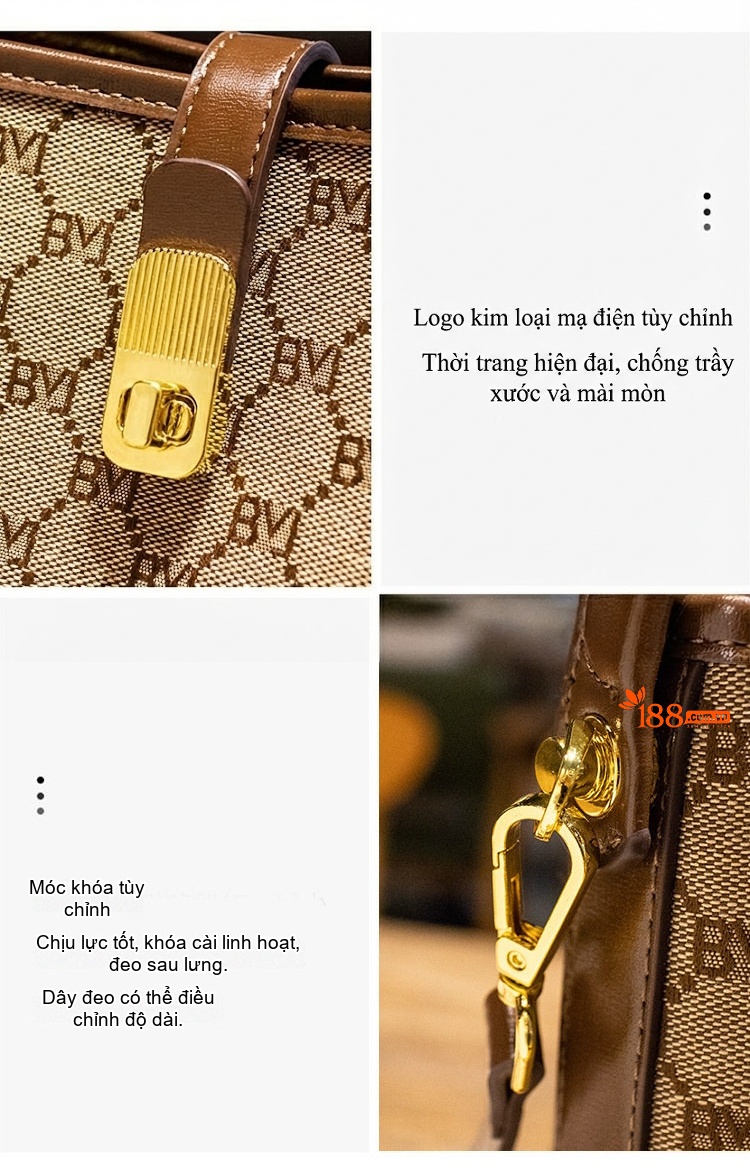 Túi Xách Tay Nữ Hình Thùng Đeo Vai Chất Da Bóng Thời Trang Màu Nâu, Kem chi tiết 4