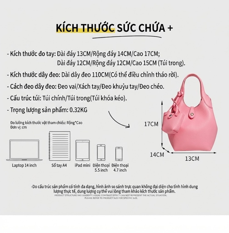 Túi Xách Tay Nữ Hình Thùng Gỗ Đeo Vai Đeo Chéo Phong Cách Công Sở Màu Vàng, Trắng, Hồng chi tiết 2