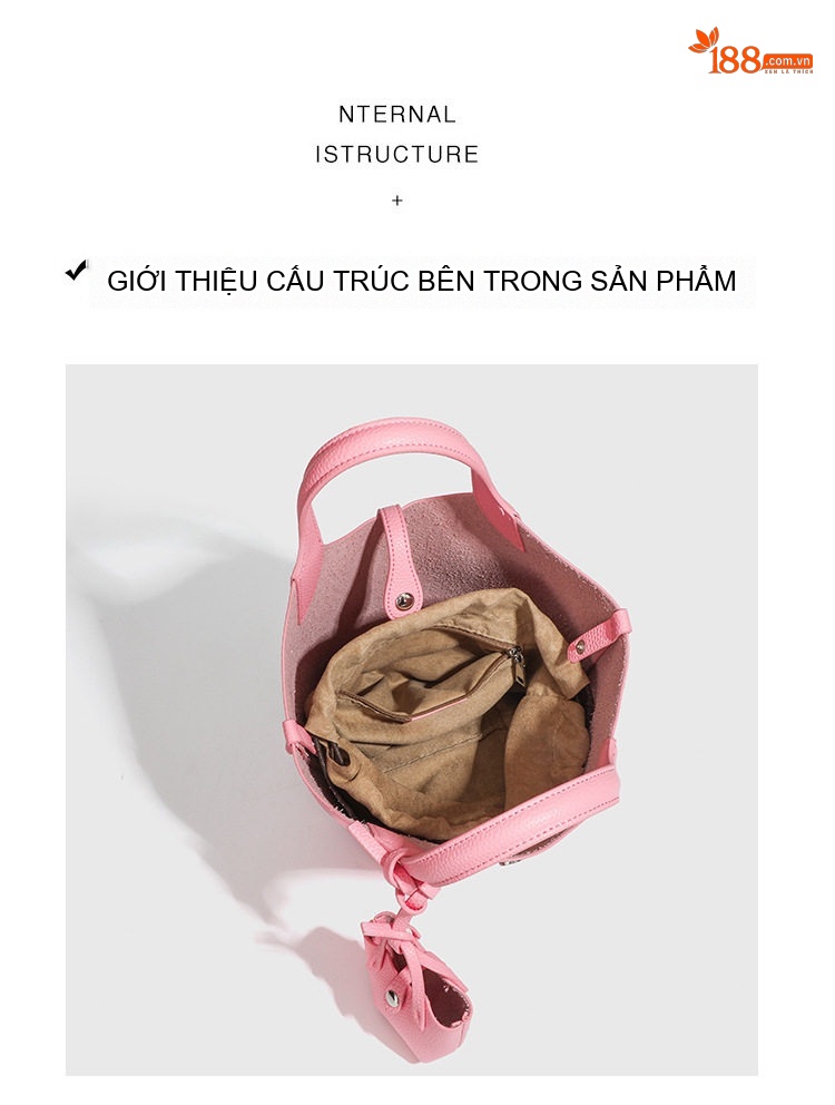 Túi Xách Tay Nữ Hình Thùng Gỗ Đeo Vai Đeo Chéo Phong Cách Công Sở Màu Vàng, Trắng, Hồng chi tiết 3