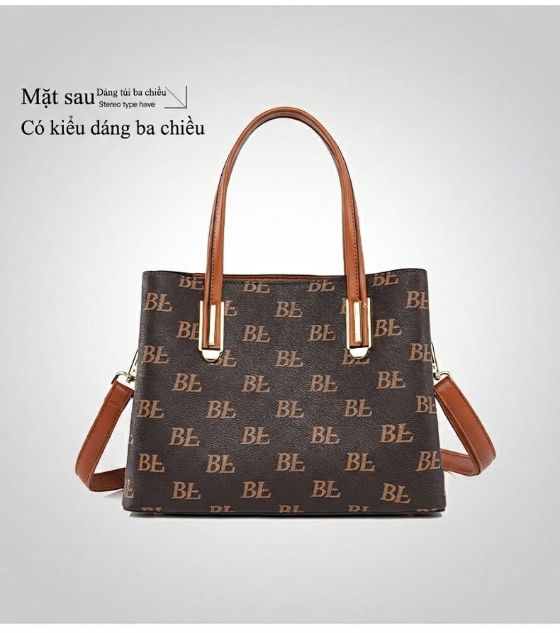 Túi Xách Tay Nữ Họa Tiết Chữ Phong Cách Âu Mỹ Cổ Điển Sức Chứa Lớn Màu Nâu chi tiết 20