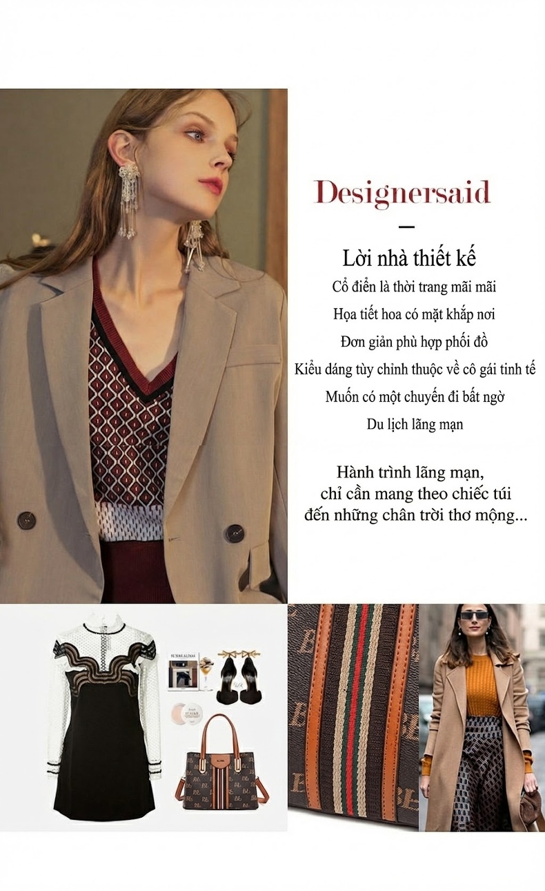 Túi Xách Tay Nữ Họa Tiết Chữ Phong Cách Âu Mỹ Cổ Điển Sức Chứa Lớn Màu Nâu chi tiết 2