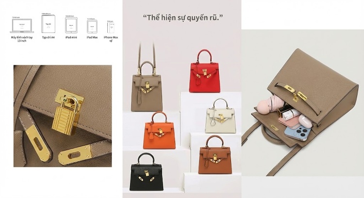 Túi Xách Tay Nữ Họa Tiết Kelly Khóa Cài Thời Trang Màu Trắng, Cam, Đen, Nâu... chi tiết 2