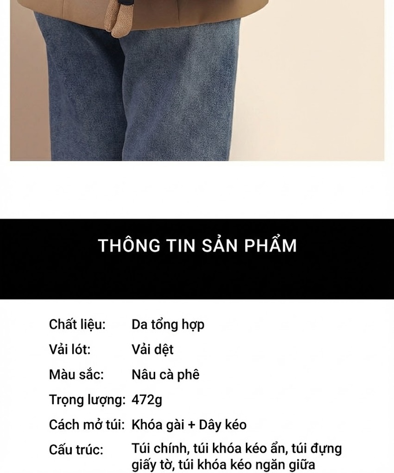 Túi Xách Tay Nữ Họa Tiết Monogram Cao Cấp, Túi Đeo Vai Đa Năng Màu Nâu chi tiết 6