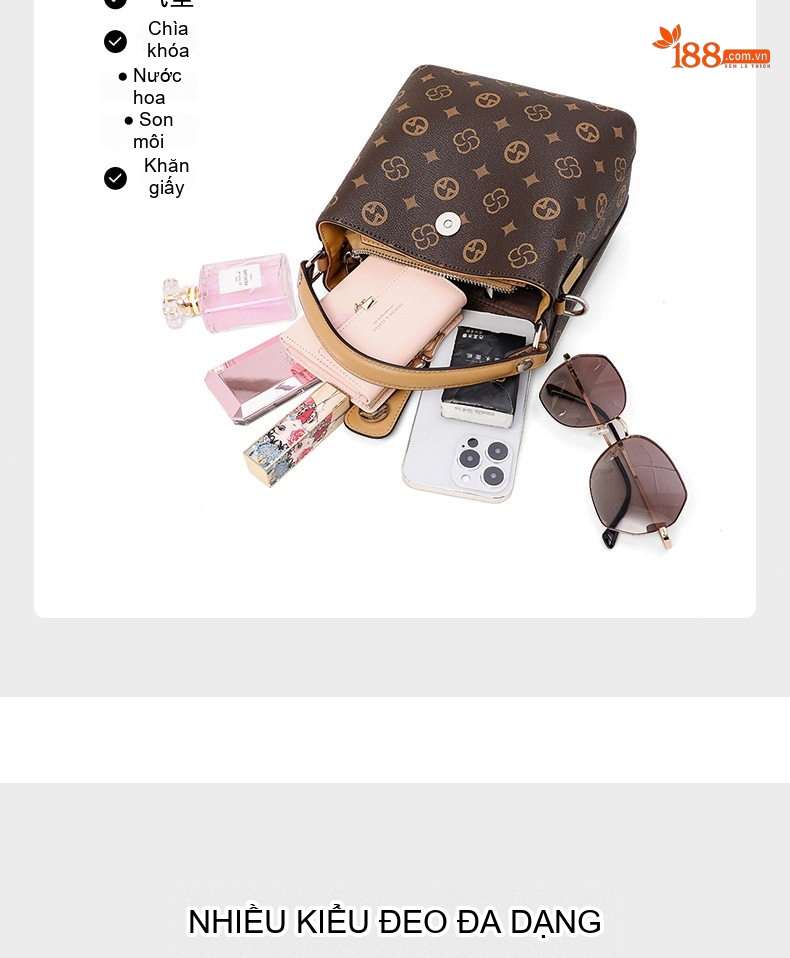Túi Xách Tay Nữ Họa Tiết Monogram Cao Cấp, Túi Đeo Vai Đa Năng Màu Nâu chi tiết 10