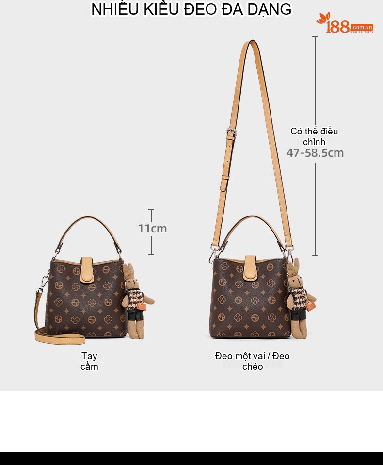 Túi Xách Tay Nữ Họa Tiết Monogram Cao Cấp, Túi Đeo Vai Đa Năng Màu Nâu chi tiết 11