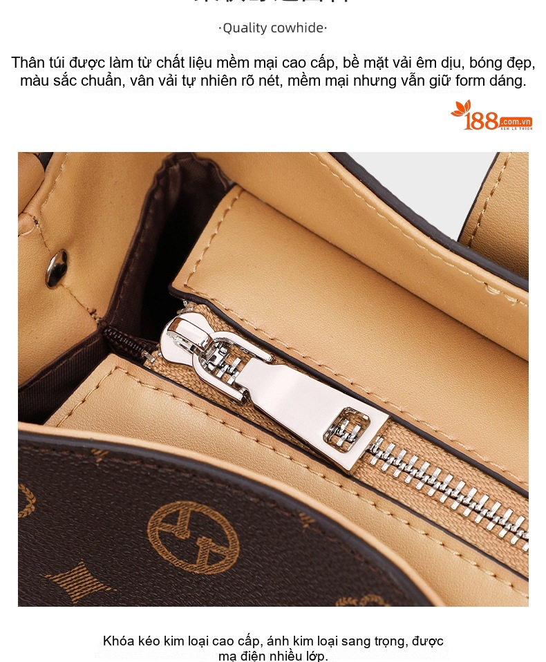 Túi Xách Tay Nữ Họa Tiết Monogram Cao Cấp, Túi Đeo Vai Đa Năng Màu Nâu chi tiết 13