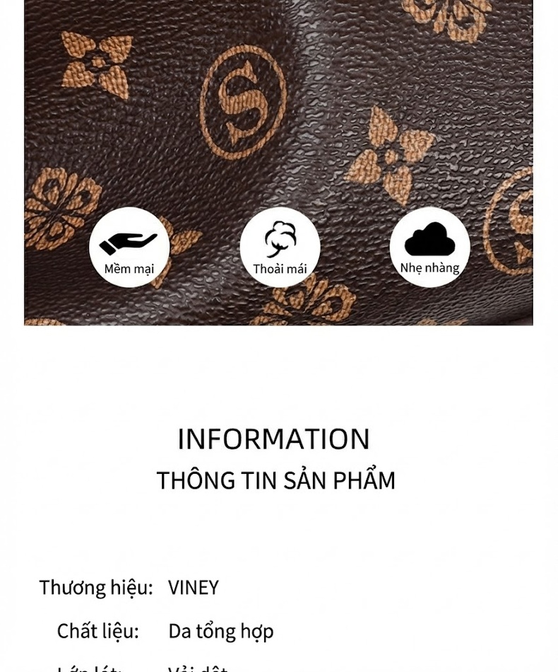 Túi Xách Tay Nữ Họa Tiết Quai Đeo Chéo Phong Cách Sang Trọng Màu Nâu chi tiết 8