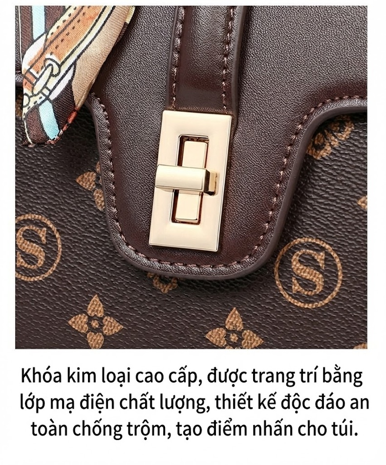 Túi Xách Tay Nữ Họa Tiết Quai Đeo Chéo Phong Cách Sang Trọng Màu Nâu chi tiết 18