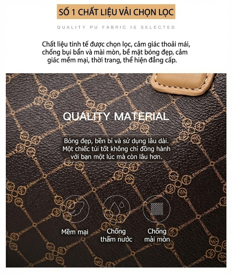 Túi Xách Tay Nữ Họa Tiết Vintage Túi Đeo Chéo Nữ Thời Trang Công Sở Sức Chứa Lớn Màu Nâu, Kem chi tiết 6