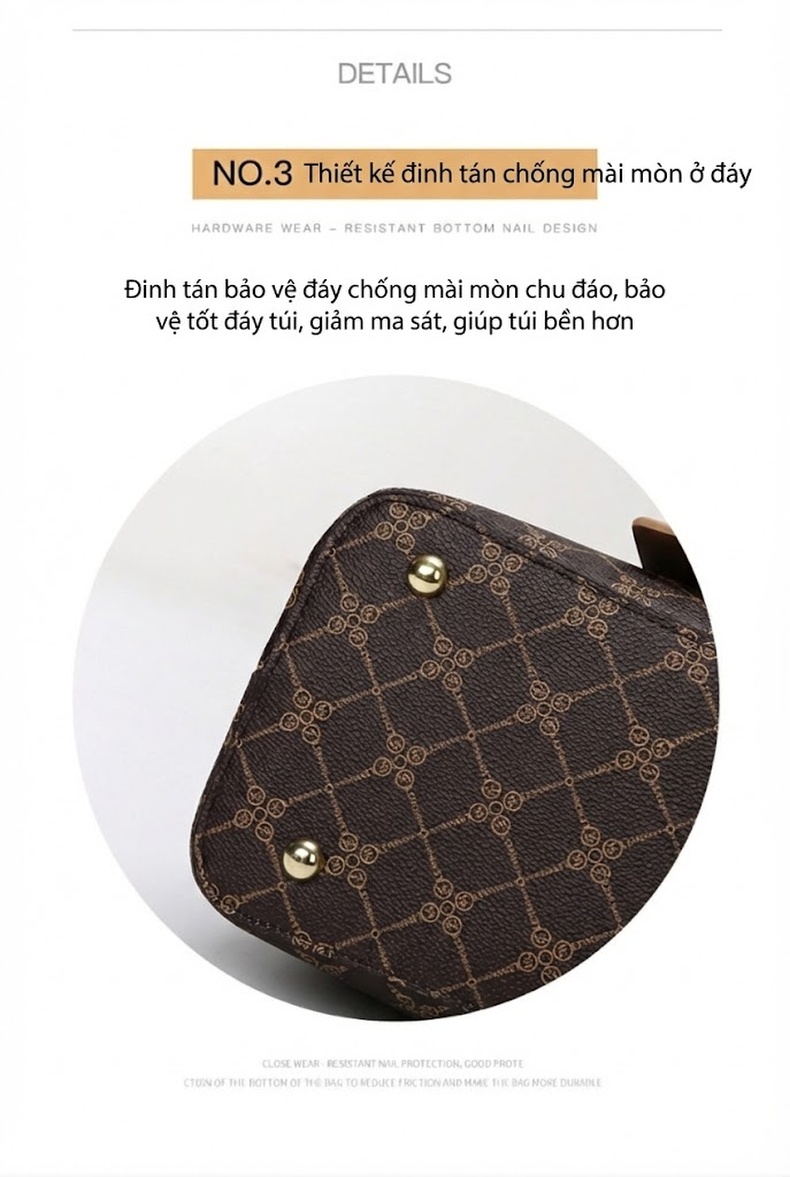 Túi Xách Tay Nữ Họa Tiết Vintage Túi Đeo Chéo Nữ Thời Trang Công Sở Sức Chứa Lớn Màu Nâu, Kem chi tiết 8