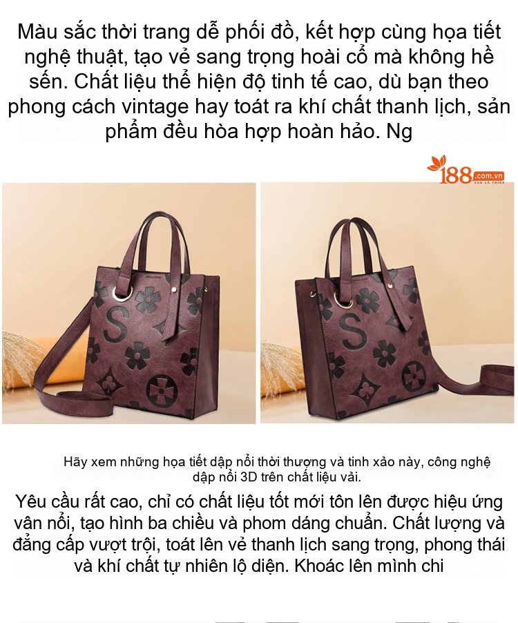 Túi Xách Tay Nữ In Họa Tiết Vintage, Túi Đeo Vai Nữ Lớn Phong Cách Thời Trang chi tiết 2