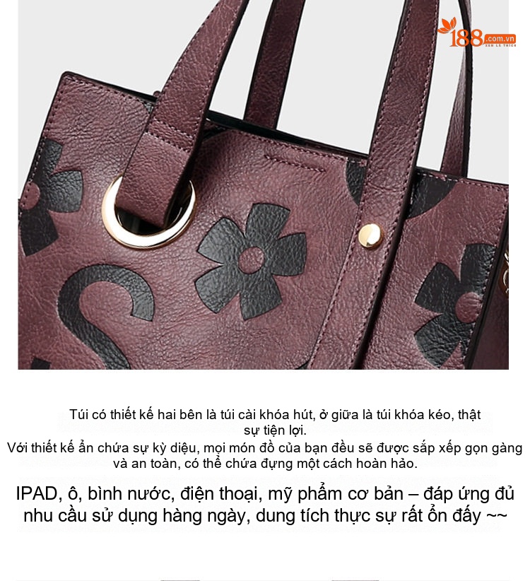 Túi Xách Tay Nữ In Họa Tiết Vintage, Túi Đeo Vai Nữ Lớn Phong Cách Thời Trang chi tiết 3