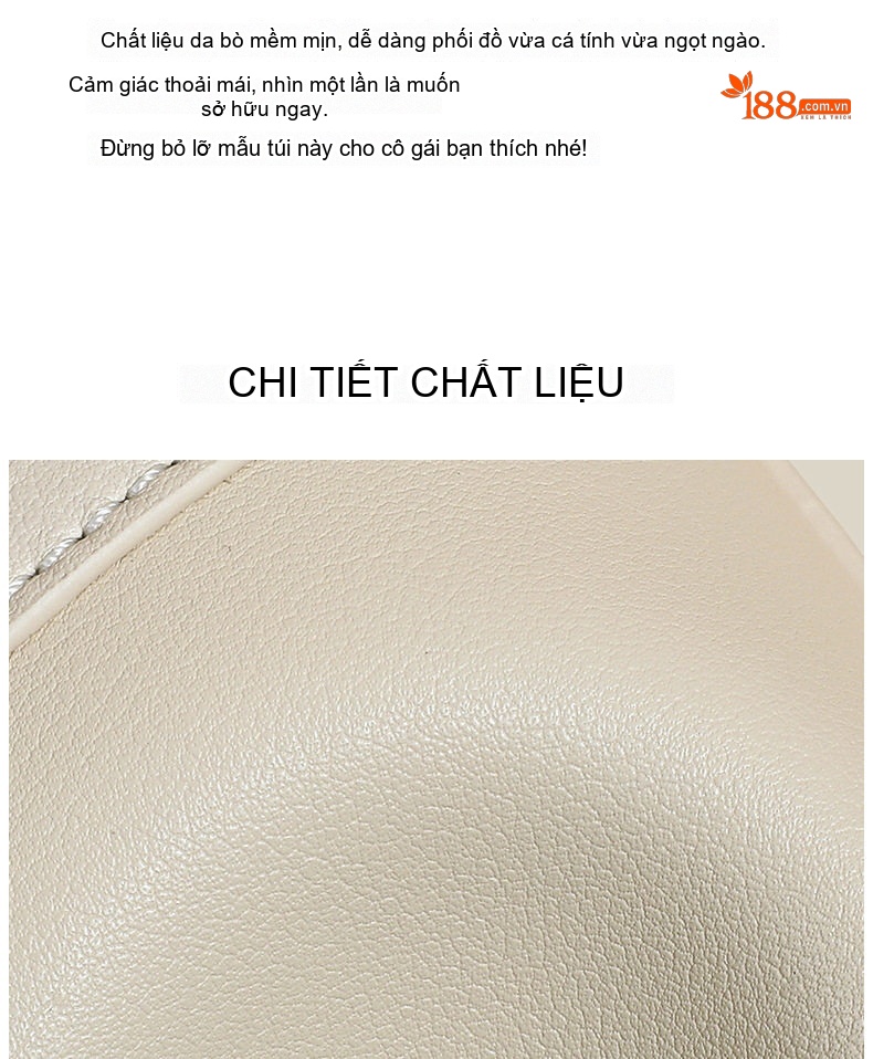Túi Xách Tay Nữ Kiểu Dáng Trụ Cặp Nách Đeo Chéo Thời Trang Màu Kem chi tiết 5