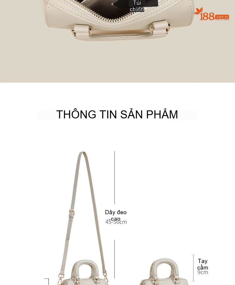 Túi Xách Tay Nữ Kiểu Dáng Trụ Cặp Nách Đeo Chéo Thời Trang Màu Kem chi tiết 10