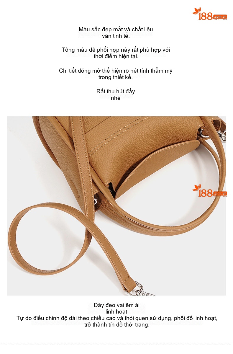 Túi Xách Tay Nữ Mini Da Bò Nguyên Tấm Quai Xách Và Dây Đeo Chéo Màu Trắng, Nâu, Đen chi tiết 8