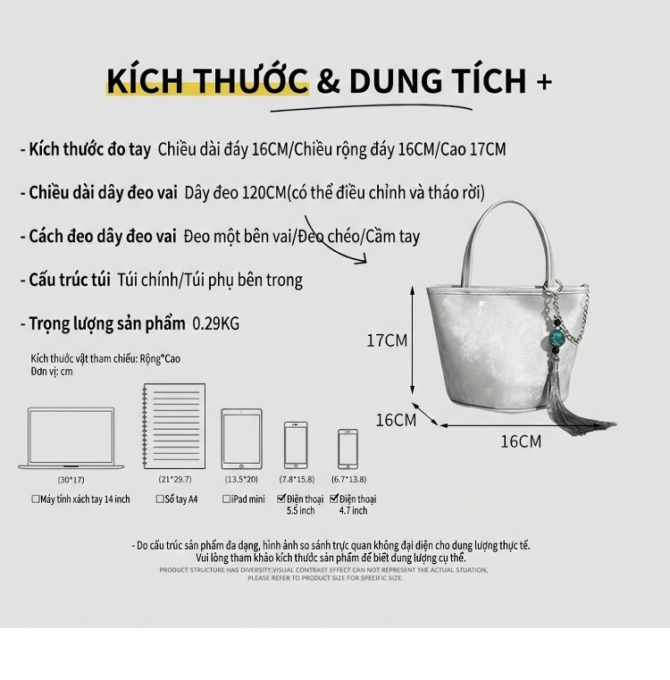 Túi Xách Tay Nữ Mini Dáng Bucket Phong Cách Cổ Điển Màu Bạc, Xanh, Đen, Hồng... chi tiết 2