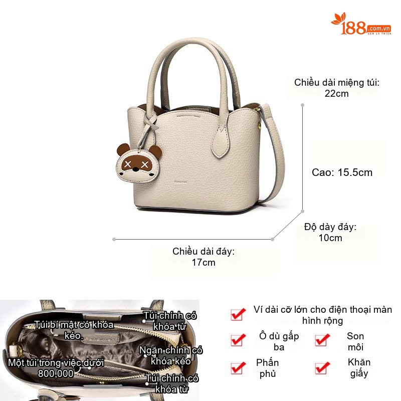 Túi Xách Tay Nữ Phong Cách Dễ Thương Màu Kem, Hồng, Xanh