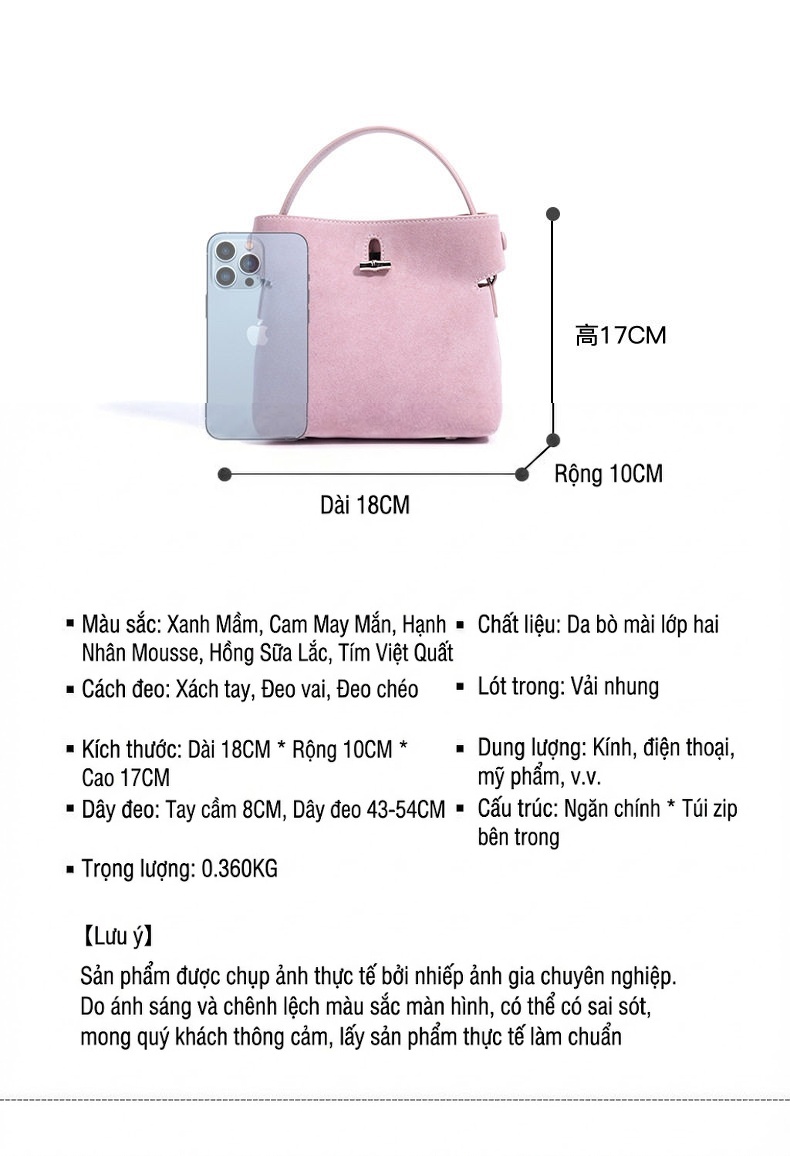 Túi Xách Tay Nữ Quai Tre Mini Da Mờ Phong Cách Hàn Quốc Màu Hồng, Nâu, Xanh Lá, Tím... chi tiết 9