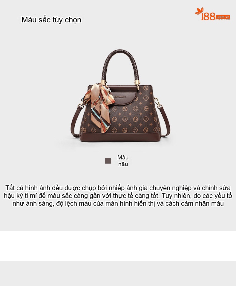 Túi Xách Tay Nữ Quai Xách Bện Kèm Khăn Lụa Đeo Chéo Phong Cách Sang Trọng Màu Nâu chi tiết 5