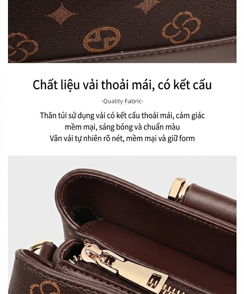Túi Xách Tay Nữ Quai Xách Bện Kèm Khăn Lụa Đeo Chéo Phong Cách Sang Trọng Màu Nâu chi tiết 10